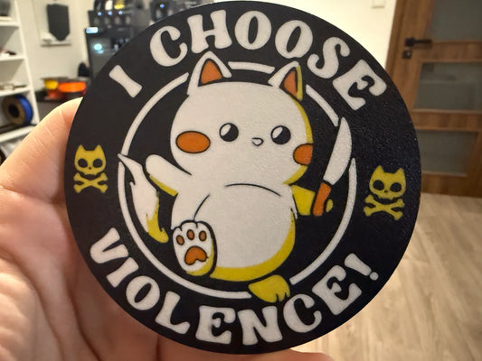 I Choose Violence PLA 3D Baskı Bardak Altlığı – “Kedi Katili” Mizahi Tasarım