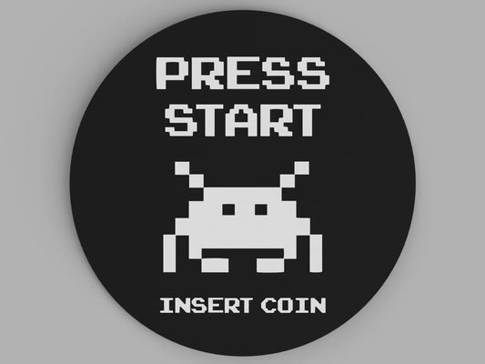 Press Start PLA 3D Baskı Bardak Altlığı – Retro Arcade “Insert Coin” Tasarımı