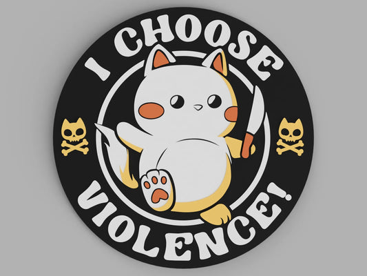 I Choose Violence PLA 3D Baskı Bardak Altlığı – “Kedi Katili” Mizahi Tasarım